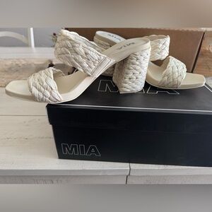 MIA Cream Braided Block Heel Sandals